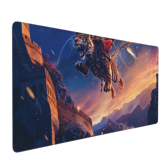 Hirioo Starry Sky Flying Tiger for Mouse Pad ,Anti-Slip Base, Durable Stitched Edges, Perfect for Gaming, Office, and Home Use,16x35.5in