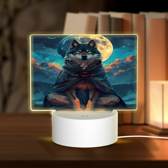 Hirioo Starry Sky Moon Wolf Leader for Rectangular Acrylic with Night Light Best Gifts for Lover Girl Mom, Valentine's Day Anniversary Birthday Wedding Present