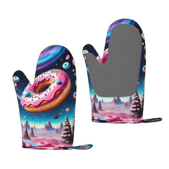 Hirioo Starry Sky Pine Tree Donut for Silicone Oven Mitts for BBQ, Baking, Cooking, Set of 2, Heat Resistant 260, Non-Slip Kitchen Essentials