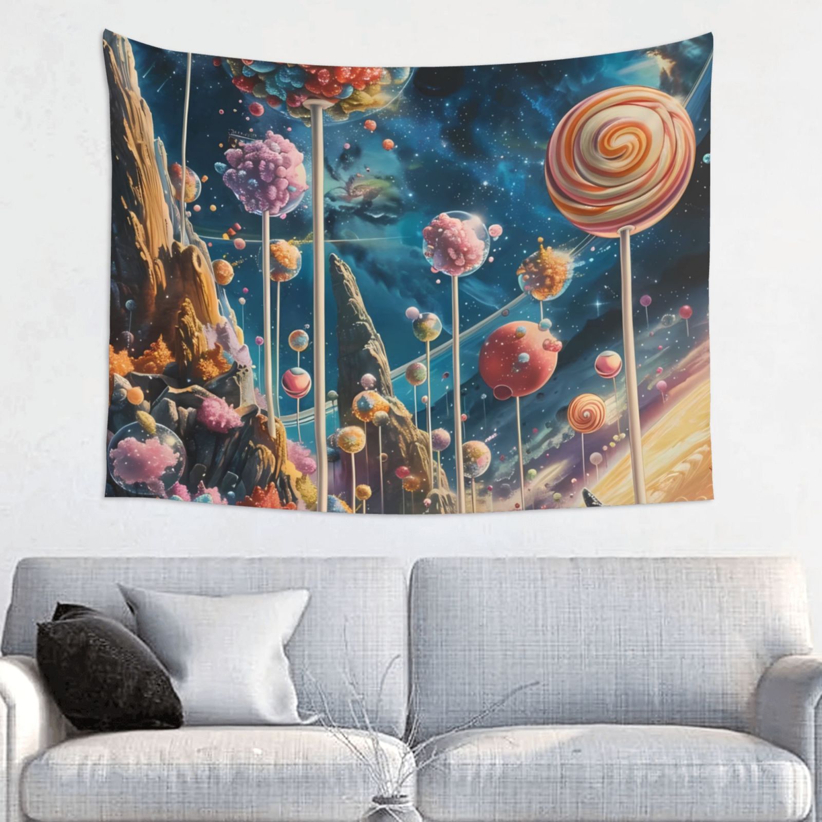 Hirioo Starry Sky Planet Lollipop Print Tapestry Lightweight Fabric for ...
