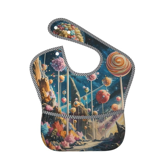 Hirioo Starry Sky Planet Lollipop for Baby Waterproof Pocket Bib Adjustable Closed for Babies Toddlers with Large Pocket 6-24Months