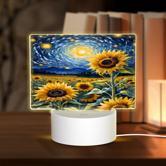 Hirioo Starry Sky Sunflower for Rectangular Acrylic with Night Light Best Gifts for Lover Girl Mom, Valentine's Day Anniversary Birthday Wedding Present