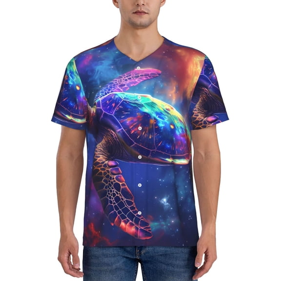 Hirioo Starry Sky Turtle for Men's Baseball T-shirt Shirts Short Sleeve Casual Summer Button Stretch T Shirts,Size S-4XL-Medium