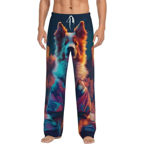 Hirioo Starry Sky White Cloud Puppy for Men's PJ Pajama Pants Sleep Pants Men's Home Trousers with Pockets,S-3XL-XX-Large