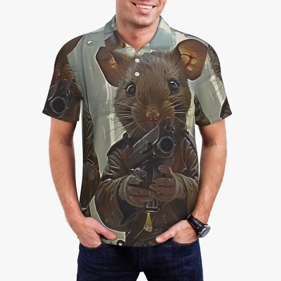 Hirioo Steampunk Space Mice Warriors for Men’s Polo Shirts Quick Dry Short Sleeve Golf T Shirt Performance Moisture Wicking Casual Workout,Sizes S-4XL-4X-Large