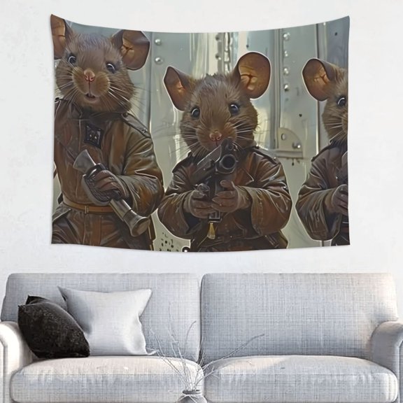 Hirioo Steampunk Space Mice Warriors Print Tapestry Lightweight Fabric for Bedroom Aesthetic Home Wall Dorm Dcor Living Room Decor 29x37 Inch