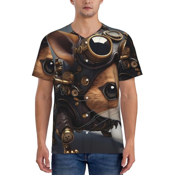 Hirioo Steampunk Squirrel Pilot for Men's Baseball T-shirt Shirts Short Sleeve Casual Summer Button Stretch T Shirts,Size S-4XL-4X-Large