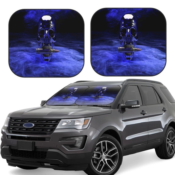 Hirioo Steel Skull for 2PCS Windshield Sun Shade Foldable | Front Windshield Shade for Sun, Heat and UV Rays-Medium