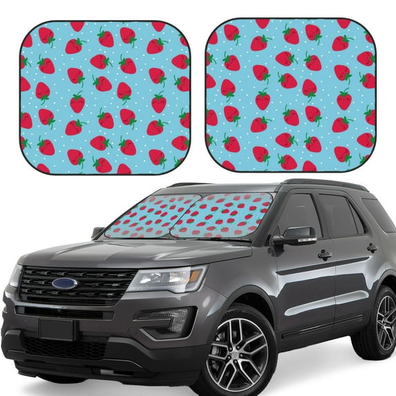 Hirioo Strawberries for 2PCS Windshield Sun Shade Foldable | Front Windshield Shade for Sun, Heat and UV Rays-Medium