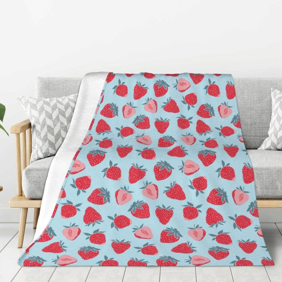 Hirioo Strawberries for Flannel Blanket, Cozy and Warm Throw for Bed or Couch ,Perfect for All Seasons-40"x30"