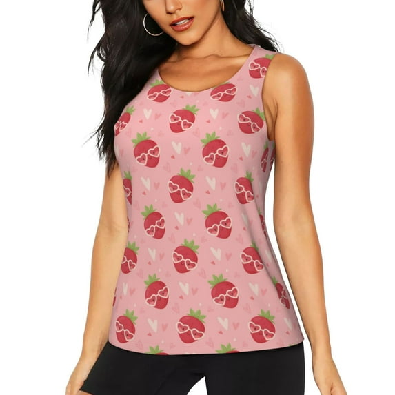 Hirioo Strawberries for Women's Workout Tank Top Sleeveless Workout Tops Athletic Gym Shirts-XX-Large