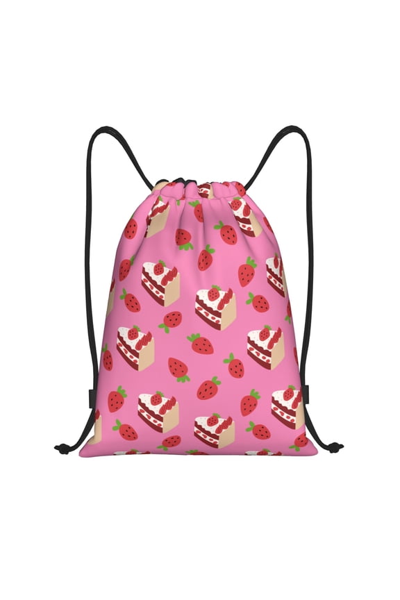 Strawberry Cake Print Drawstring Backpack Bag Sport Versatile Sports Backpack for Gym, Travel, Swimming, Beach
