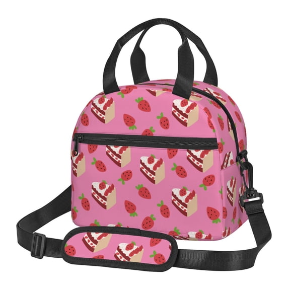 Hirioo Strawberry Cake for Crossbody Lunch Box for Women Men with Adjustable Shoulder Strap for School, Work and Travel