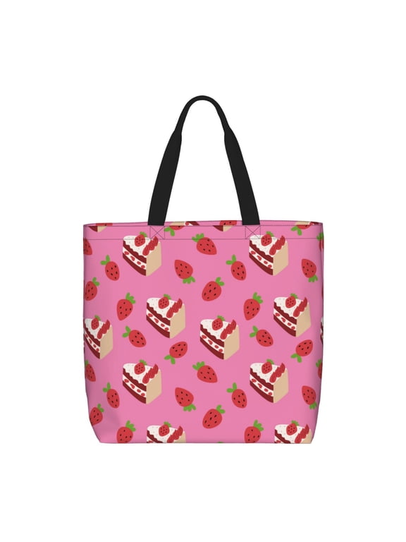 Strawberry Cake for Tote Bag for Women, Quilted Shoulder Bag with Zipper, Large Capacity Handbags for Casual, Travel, Work