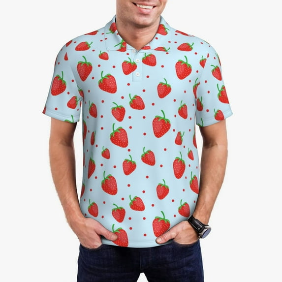 Hirioo Strawberry for Men’s Polo Shirts Quick Dry Short Sleeve Golf T Shirt Performance Moisture Wicking Casual Workout,Sizes S-4XL-Large