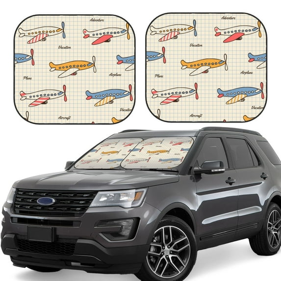 Hirioo Striped Vintage Planes for 2PCS Windshield Sun Shade Foldable | Front Windshield Shade for Sun, Heat and UV Rays-Large