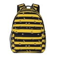 thumbnail image 1 of Hirioo Striped With Bees Print Laptop Backpack Lightweight Casual Travel Daypack for College Workplace Travel, 1 of 5