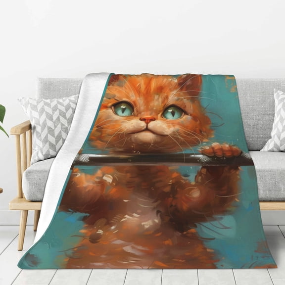 Hirioo Strong Kitten Lifting Weights for Flannel Blanket, Cozy and Warm Throw for Bed or Couch ,Perfect for All Seasons-80"x60"