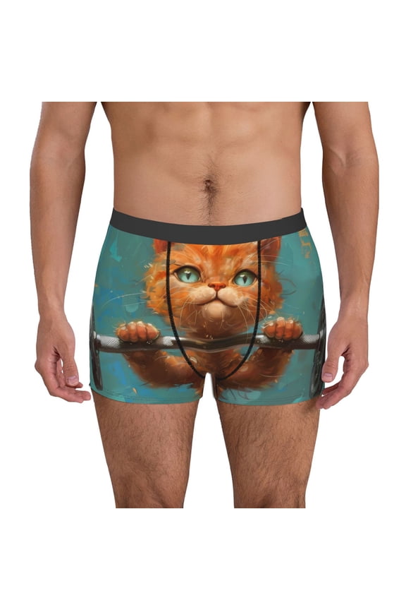 Strong Kitten Lifting Weights for Men's Boxer Briefs Men Cotton Underwear Boxer Briefs Panties-Medium