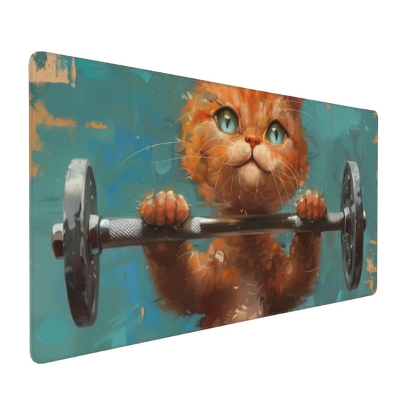 Hirioo Strong Kitten Lifting Weights for Mouse Pad ,Anti-Slip Base, Durable Stitched Edges, Perfect for Gaming, Office, and Home Use,16x35.5in