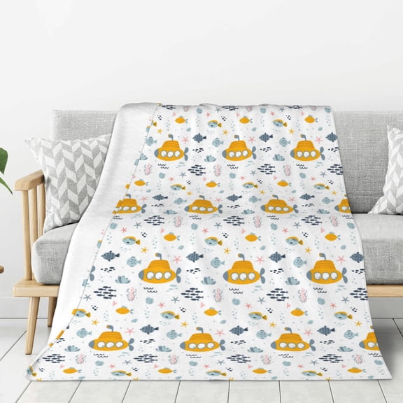 Hirioo Submarine Ship for Flannel Blanket, Cozy and Warm Throw for Bed or Couch ,Perfect for All Seasons-80"x60"