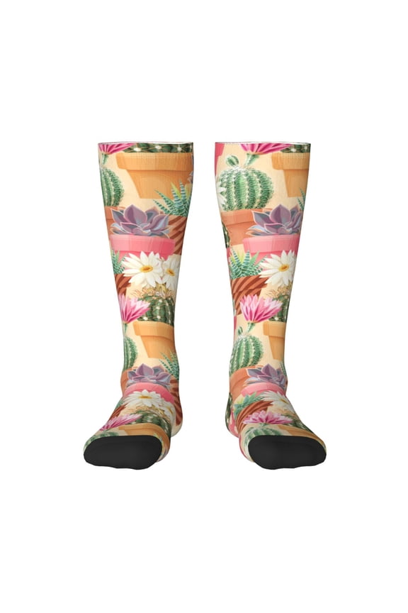 Succulent And Cactus for Adult Stockings Breathable Sock Non-Pilling,Contrasting Color Design