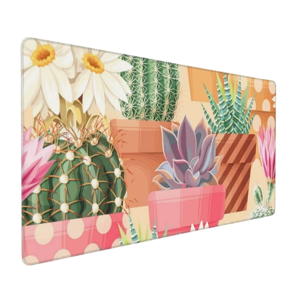 Hirioo Succulent And Cactus for Mouse Pad ,Anti-Slip Base, Durable Stitched Edges, Perfect for Gaming, Office, and Home Use,16x35.5in
