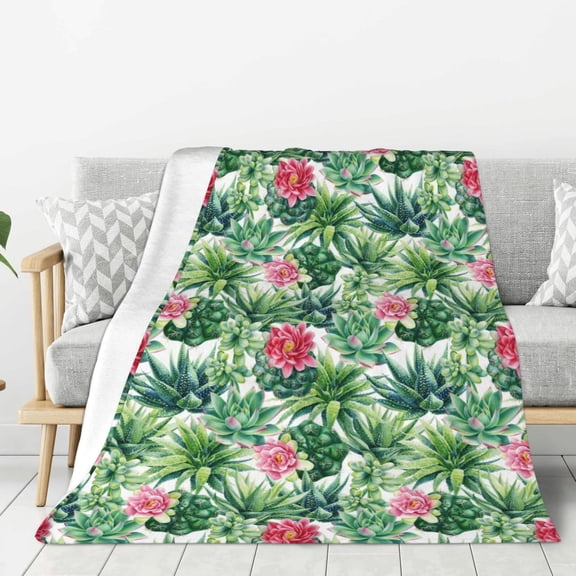 Hirioo Succulents 1 for Flannel Blanket, Cozy and Warm Throw for Bed or Couch ,Perfect for All Seasons-60"x50"