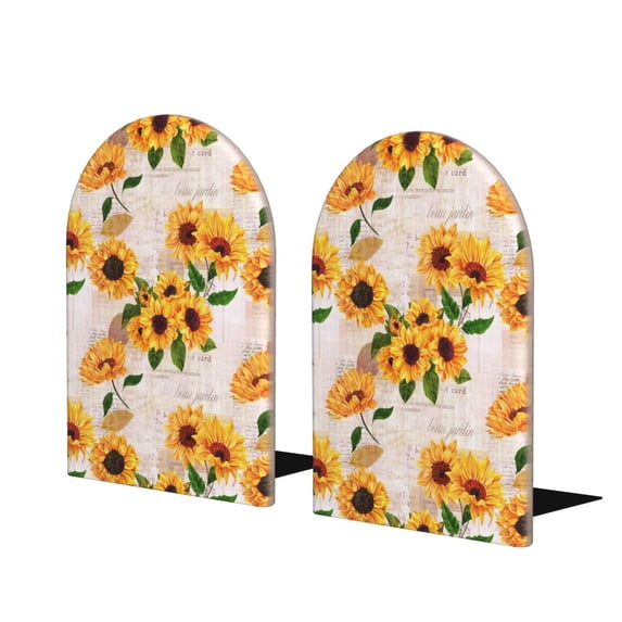 Hirioo Sunflower 5 for Bookends Decorative Bookends for Shelves for Home or Office, Non-Slip Base