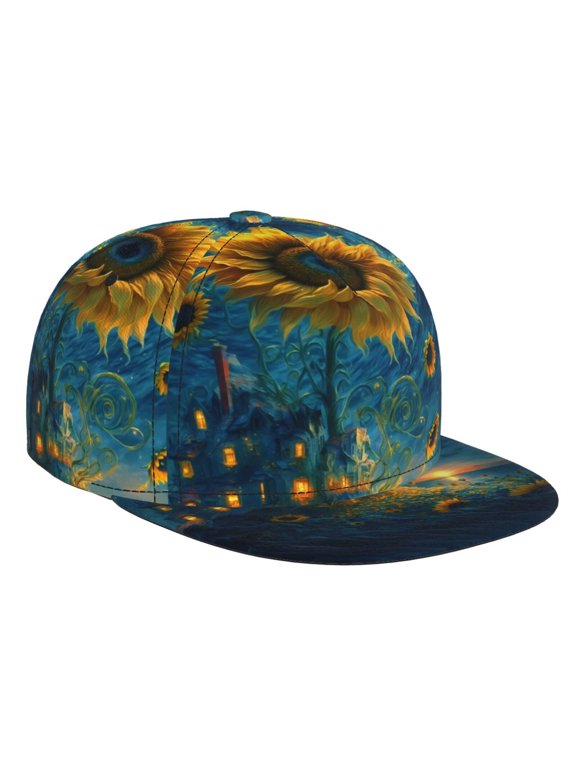 Sunflower Castle Starry Sky for Baseball Cap Men Cap Flat Brim for Men Women Teens Adjustable Baseball Cap
