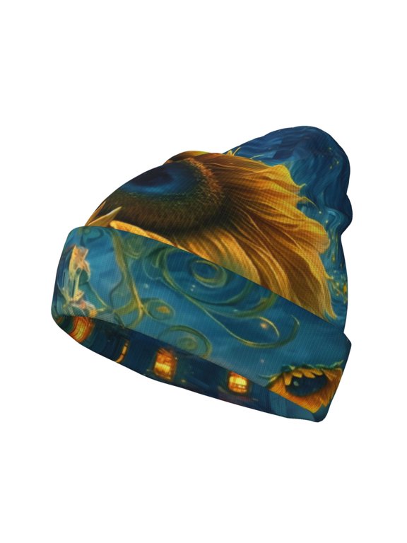 Sunflower Castle Starry Sky for Men's Knit Cuffed Beanie for Outdoor Activities Unisex
