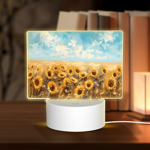 Hirioo Sunflower Field Bliss for Rectangular Acrylic with Night Light Best Gifts for Lover Girl Mom, Valentine's Day Anniversary Birthday Wedding Present
