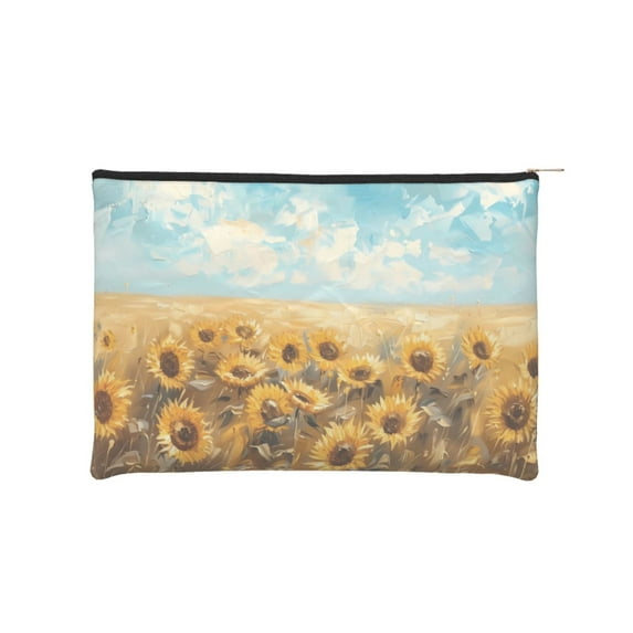 Hirioo Sunflower Field Bliss for Paper Reusable Cosmetic Bag Zipper Encouragement Travel Pouch Toiletry Bag for Women Girls