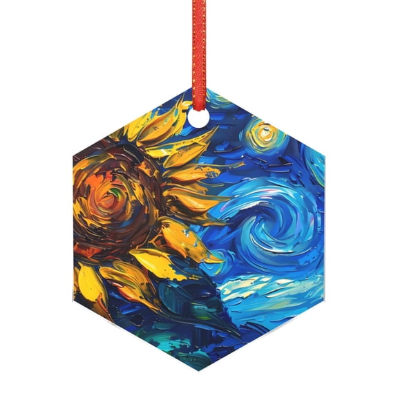 Hirioo Sunflower Starry Night Vibes for Acrylic Christmas Pendant Hanging Christmas Tree Ornaments, Car, Home, Office Gift Decor-Hexagon