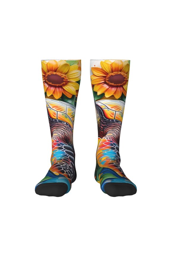 Sunflower Turtle for Adult Stockings Breathable Sock Non-Pilling,Contrasting Color Design