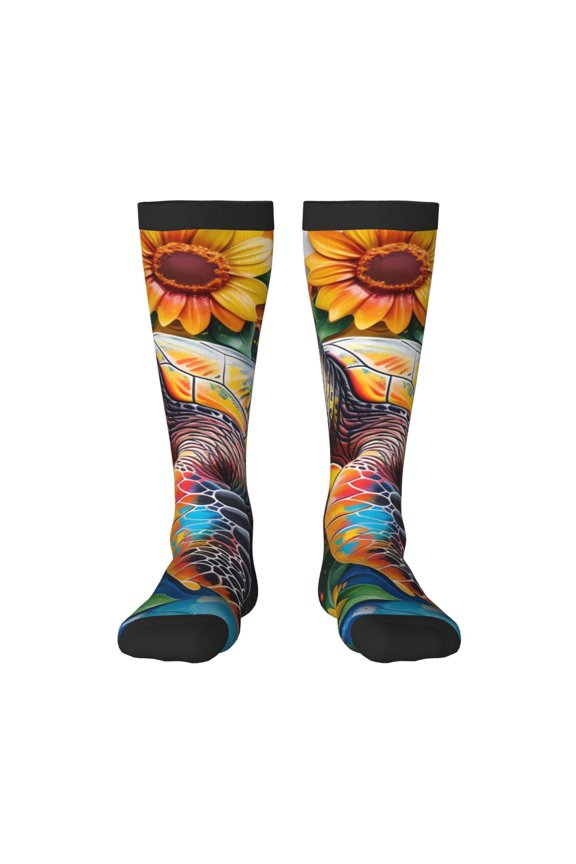 Sunflower Turtle for Adult Stockings Breathable Sock Non-Pilling,Contrasting Color Design
