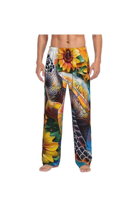 Sunflower Turtle for Men's PJ Pajama Pants Sleep Pants Men's Home Trousers with Pockets,S-3XL-Large