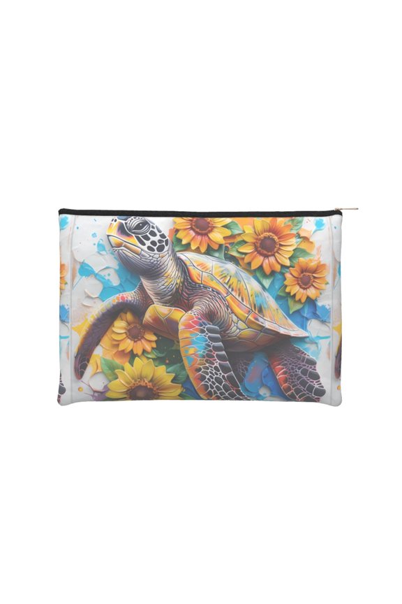 Sunflower Turtle for Paper Reusable Cosmetic Bag Zipper Encouragement Travel Pouch Toiletry Bag for Women Girls