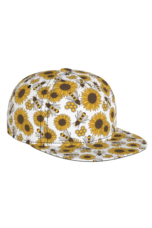 Sunflowers and Bees for Baseball Cap Men Cap Flat Brim for Men Women Teens Adjustable Baseball Cap