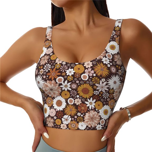 Hirioo Sunflowers for Women's Sports Vest with Full-Print Design, Stretchy Fabric and Removable Pads-Large