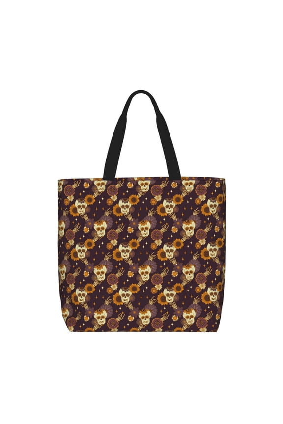 Sunflowers with Skull and Hand for Tote Bag for Women, Quilted Shoulder Bag with Zipper, Large Capacity Handbags for Casual, Travel, Work