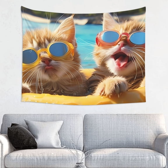 Hirioo Sunglasses Beach Kittens Print Tapestry Lightweight Fabric for Bedroom Aesthetic Home Wall Dorm Dcor Living Room Decor 29x37 Inch