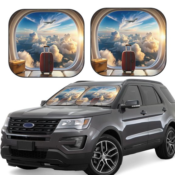 Hirioo Sunset Airplane Travel View for 2PCS Windshield Sun Shade Foldable | Front Windshield Shade for Sun, Heat and UV Rays-Medium