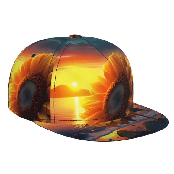 Hirioo Sunset Coast Sunflower for Baseball Cap Men Cap Flat Brim for Men Women Teens Adjustable Baseball Cap
