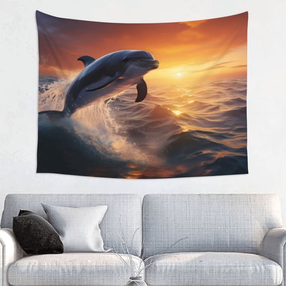 Hirioo Sunset Dancing Dolphin Print Tapestry Lightweight Fabric for Bedroom Aesthetic Home Wall Dorm Dcor Living Room Decor 29x37 Inch