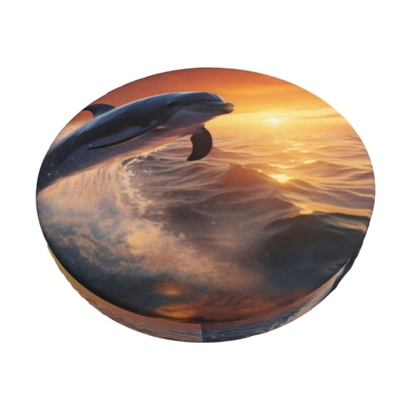 Hirioo Sunset Dancing Dolphin for Round Bar Stool Seat Covers Washable Stool Cushion Slipcover Elastic Bar Chair Covers for 12-14 Inch Chair-13 inch