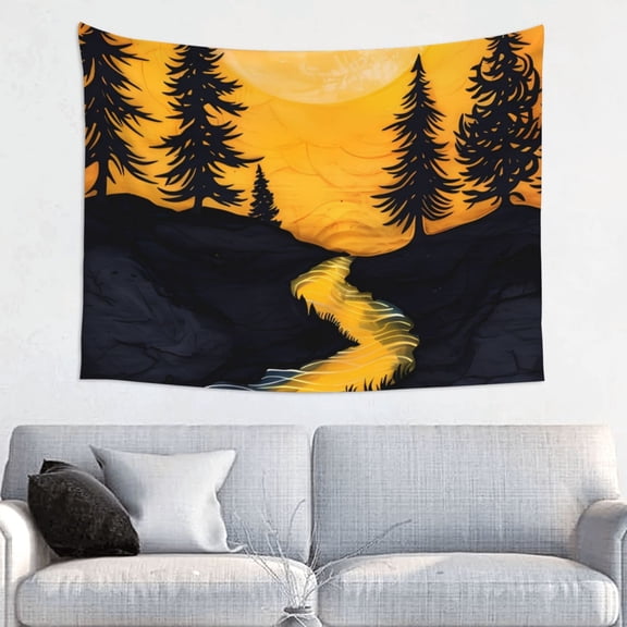 Hirioo Sunset River Pine Trees Print Tapestry Lightweight Fabric for Bedroom Aesthetic Home Wall Dorm Dcor Living Room Decor 29x37 Inch