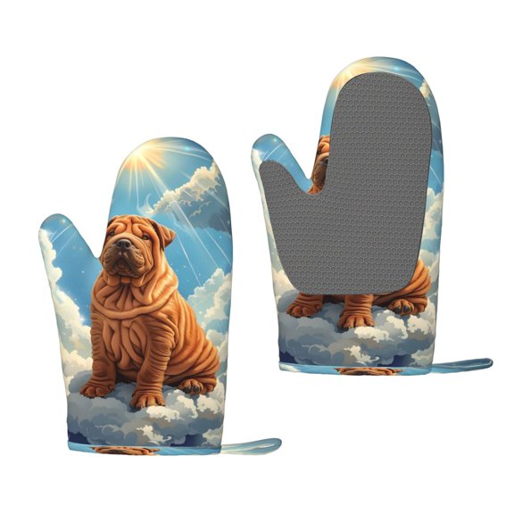 Hirioo Sunshine Cloud Bulldog for Silicone Oven Mitts for BBQ, Baking, Cooking, Set of 2, Heat Resistant 260, Non-Slip Kitchen Essentials