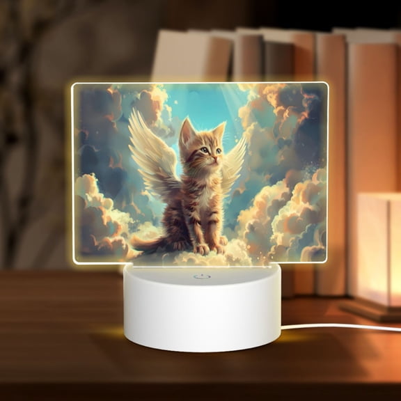 Hirioo Sunshine Cloud Cute Cat for Rectangular Acrylic with Night Light Best Gifts for Lover Girl Mom, Valentine's Day Anniversary Birthday Wedding Present