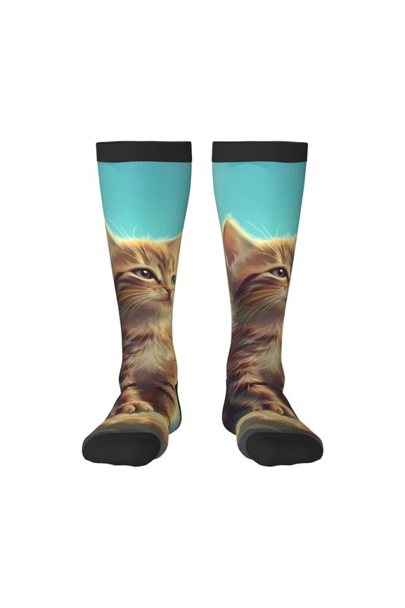 Sunshine Cloud Cute Cat for Adult Stockings Breathable Sock Non-Pilling,Contrasting Color Design